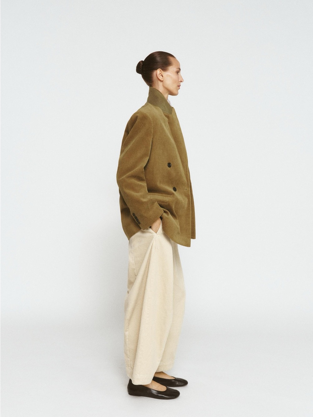 Zara Olive Double-Breasted Pea Coat